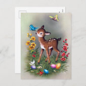レトロなビンテージのイースターの鹿のホリデー ポストカード (正面/裏面)
