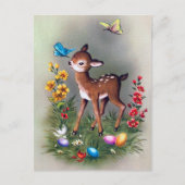 レトロなビンテージのイースターの鹿のホリデー ポストカード (正面)