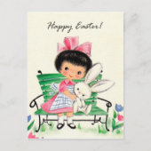 レトロなビンテージのイースターガール ホリデーポストカード (正面)