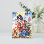 レトロなビンテージのイースターバニー ホリデー ポストカード (スタンド正面)