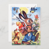 レトロなビンテージのイースターバニー ホリデー ポストカード (正面/裏面)