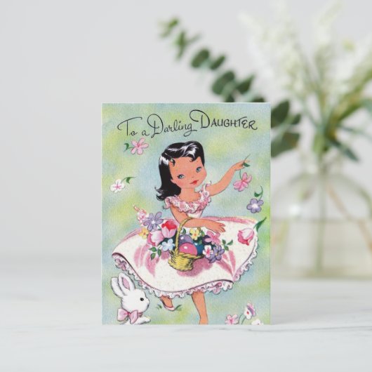 レトロなビンテージのイースター娘のホリデーポストカード シーズンポストカード (スタンド正面)