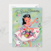 レトロなビンテージのイースター娘のホリデーポストカード シーズンポストカード (正面/裏面)