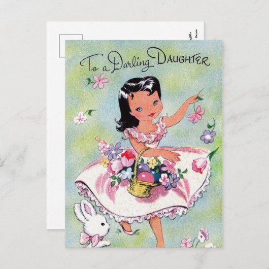 レトロなビンテージのイースター娘のホリデーポストカード シーズンポストカード (正面/裏面)