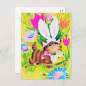レトロなビンテージのイースター猫のホリデーポストカード シーズンポストカード (正面/裏面)
