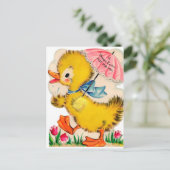 レトロなビンテージのイースター・ダックのホリデー・ポストカード シーズンポストカード (スタンド正面)