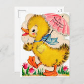 レトロなビンテージのイースター・ダックのホリデー・ポストカード シーズンポストカード (正面/裏面)