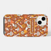 レトロなビンテージのキノコの花柄 iPhoneケース (裏面横)