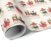 レトロなビンテージのクリスマストレインのタイル ラッピングペーパー (ロールコーナー)