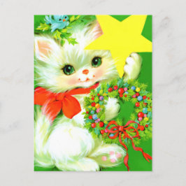 レトロなビンテージのクリスマス猫のホリデー ポストカード