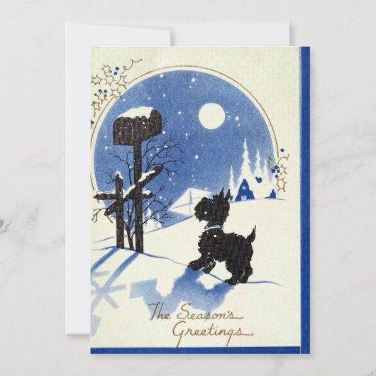 レトロなビンテージのクリスマス·スコットランド犬 シーズンカード (正面)