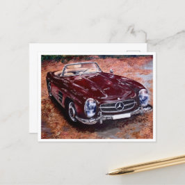 レトロなビンテージの黒い車の絵が描かれたポストカード ポストカード