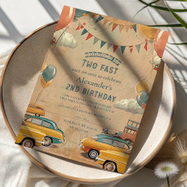 レトロなビンテージカーの2歳の誕生日 招待状