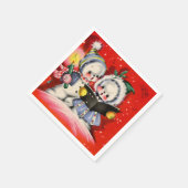 レトロなビンテージクリスマスのカロリング雪の子供たちパーティー スタンダードカクテルナプキン (角)