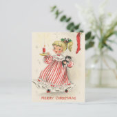 レトロなビンテージクリスマスの女の子 シーズンポストカード (スタンド正面)