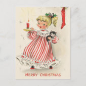 レトロなビンテージクリスマスの女の子 シーズンポストカード (正面)