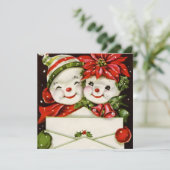 レトロなビンテージクリスマスカード作成雪だるまパーティー  招待状 (スタンド正面)