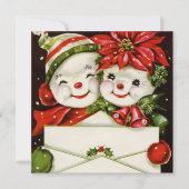 レトロなビンテージクリスマスカード作成雪だるまパーティー  招待状 (正面)