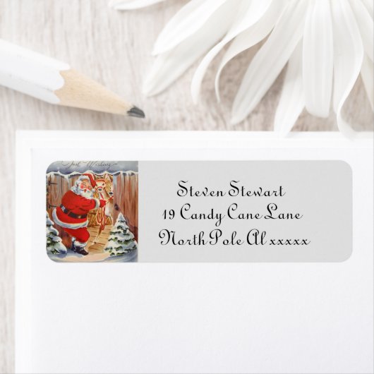 レトロなビンテージクリスマスサンタとトナカイ ラベル (インサイチュ)