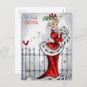 レトロなビンテージクリスマスシスター シーズンポストカード (正面/裏面)