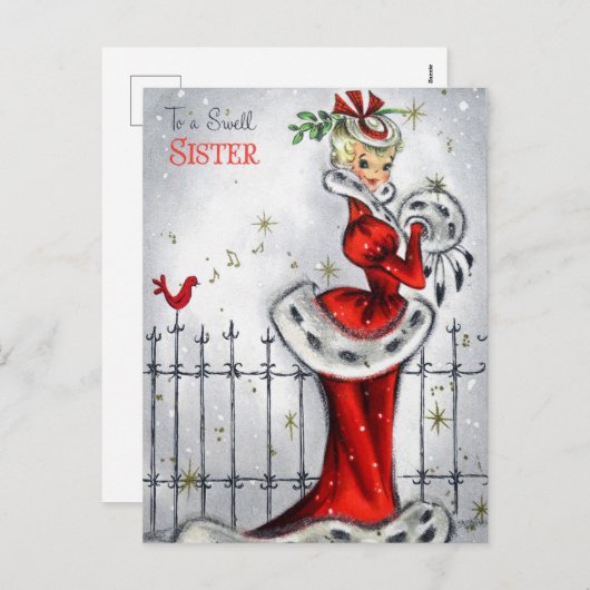 レトロなビンテージクリスマスシスター シーズンポストカード (正面/裏面)