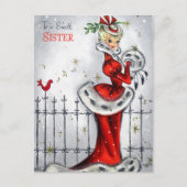 レトロなビンテージクリスマスシスター シーズンポストカード (正面)
