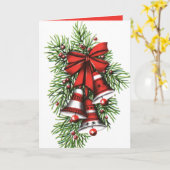 レトロなビンテージクリスマスベル折り返しグリーティングカード カード (黄色い花)