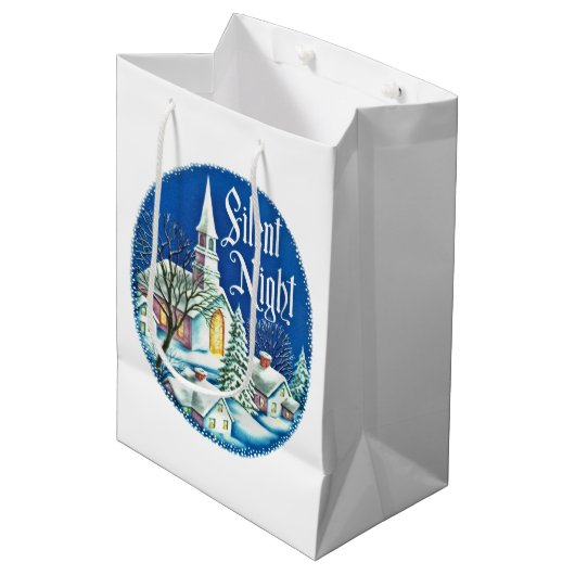 レトロなビンテージクリスマス教会のシーン ミディアムペーパーバッグ (正面アングル)