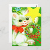 レトロなビンテージクリスマス猫のホリデー ポストカード (正面/裏面)
