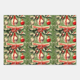 レトロなビンテージクリスマス:ミッドセンチュリーユールタイド3 ラッピングペーパーシート