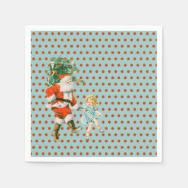 レトロなビンテージサンタと女の子のクリスマス スタンダードカクテルナプキン