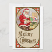 レトロなビンテージサンタと彼の絵のクリスマス 招待状 (正面)
