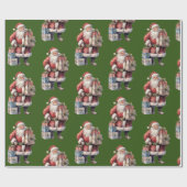 レトロなビンテージサンタと楽しいプレゼント ラッピングペーパー (フラット)