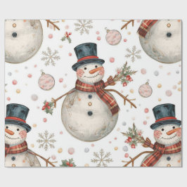レトロなビンテージスタイルの雪だるま クリスマス ラッピングペーパー