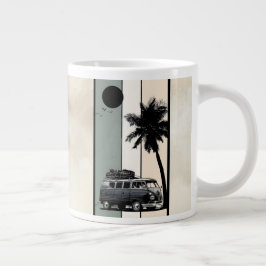 レトロなビンテージビーチバンとヤシの木 ジャンボコーヒーマグカップ