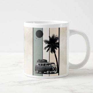レトロなビンテージビーチバンとヤシの木  ジャンボコーヒーマグカップ