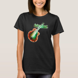 レトロなビンテージベースギター音楽ネオンサイン グリーン Tシャツ