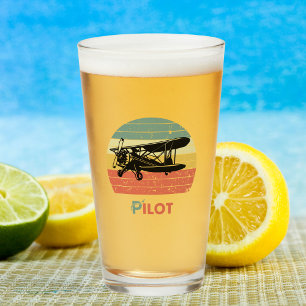 レトロなビンテージ複葉機パイロットサンセット航空ビール タンブラーグラス