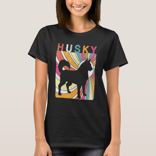 レトロなビンテージ風ハスキー犬の面白いデザイン Tシャツ (正面)