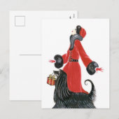 レトロなビンテージ アールデコの女性のクリスマス ホリデー シーズンポストカード (正面/裏面)