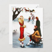 レトロなビンテージ アールデコ クリスマスの人々のポストカード シーズンポストカード (正面/裏面)