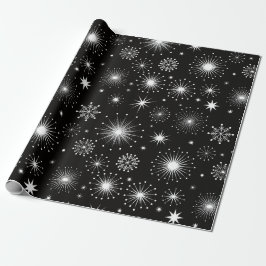 レトロなビンテージ クリスマスの星と雪の結晶 ラッピングペーパー