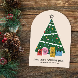 レトロなビンテージ クリスマスツリーのプレゼント ホリデーカード 招待状