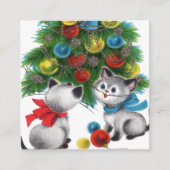 レトロなビンテージ・クリスマス・キャッツ・ホリデー スクエア名刺 (正面)