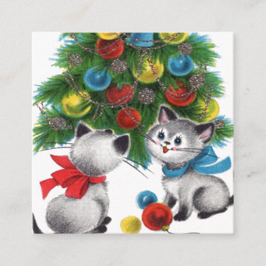 レトロなビンテージ・クリスマス・キャッツ・ホリデー スクエア名刺 (正面)