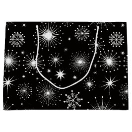 レトロなビンテージ クリスマス 星と雪の結晶 ラージペーパーバッグ