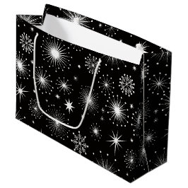 レトロなビンテージ クリスマス 星と雪の結晶 ラージペーパーバッグ