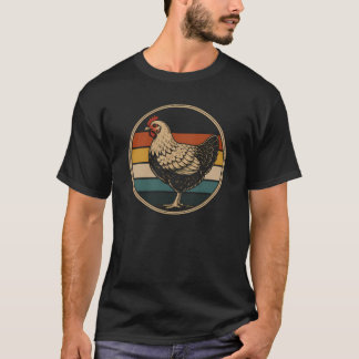 レトロなビンテージ ファーム ニワトリ シルエット 円形 Tシャツ