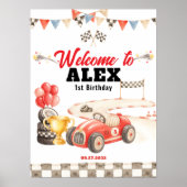 レトロなビンテージ レースカー お誕生日おめでとう ポスター (正面)