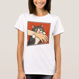 レトロなビンテージ 猫が手をかむ 面白い 愛情の噛みつき タキシード猫 Tシャツ